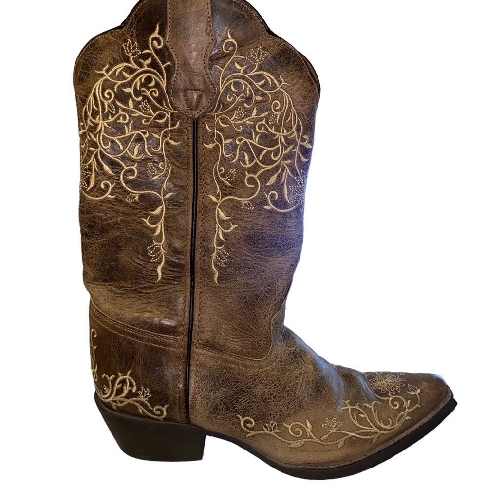 Laredo Taupe Embordered Design Cowgirl Western Jasmine Snip Heel Boot Size 10 - Picture 4 of 15